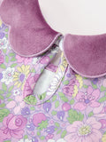 Purple Floral Girls Dress Velvet Collar Bow Long Sleeve Dress - 5
