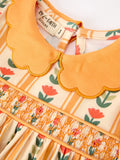 Fall Floral Stripe Girls Dress Petals Collar Smocked - 3