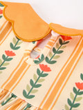 Fall Floral Stripe Girls Dress Petals Collar Smocked - 4