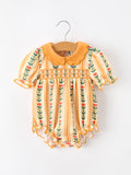 Fall Floral Stripe Baby Girls Romper Petals Collar Smocked - 1