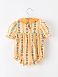 Fall Floral Stripe Baby Girls Romper Petals Collar Smocked - 2