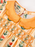 Fall Floral Stripe Baby Girls Romper Petals Collar Smocked - 3