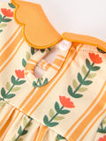 Fall Floral Stripe Baby Girls Romper Petals Collar Smocked - 4