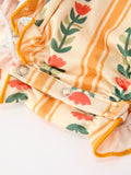 Fall Floral Stripe Baby Girls Romper Petals Collar Smocked - 5