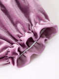 Purple Floral Velvet Baby Girl Outfit Set Ruffle Bow Bloomers - 5
