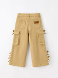 Girls Solid Cargo Leggings Side Bow Pocket Wide Leg Pants - 2