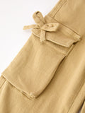 Girls Solid Cargo Leggings Side Bow Pocket Wide Leg Pants - 4