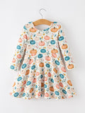 Fall Colorful Pumpkin Girls' Long-Sleeved Dress - 2