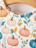 Fall Colorful Pumpkin Girls' Long-Sleeved Dress - 4