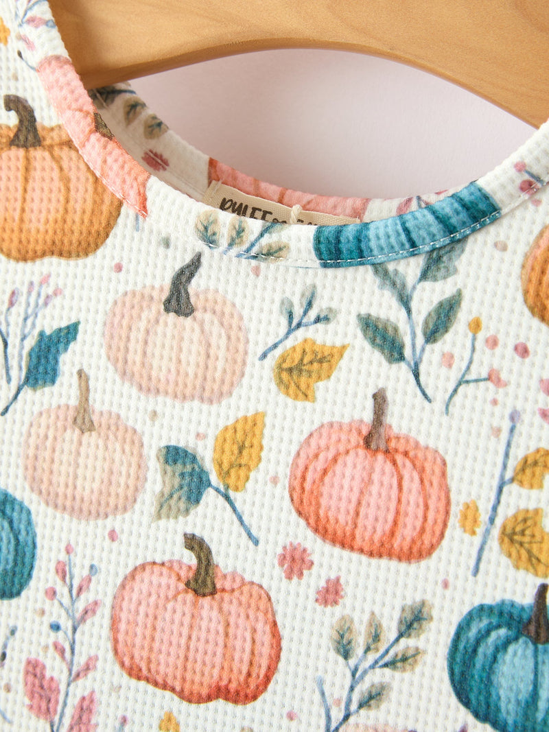 Fall Colorful Pumpkin Girls' Long-Sleeved Dress - 4
