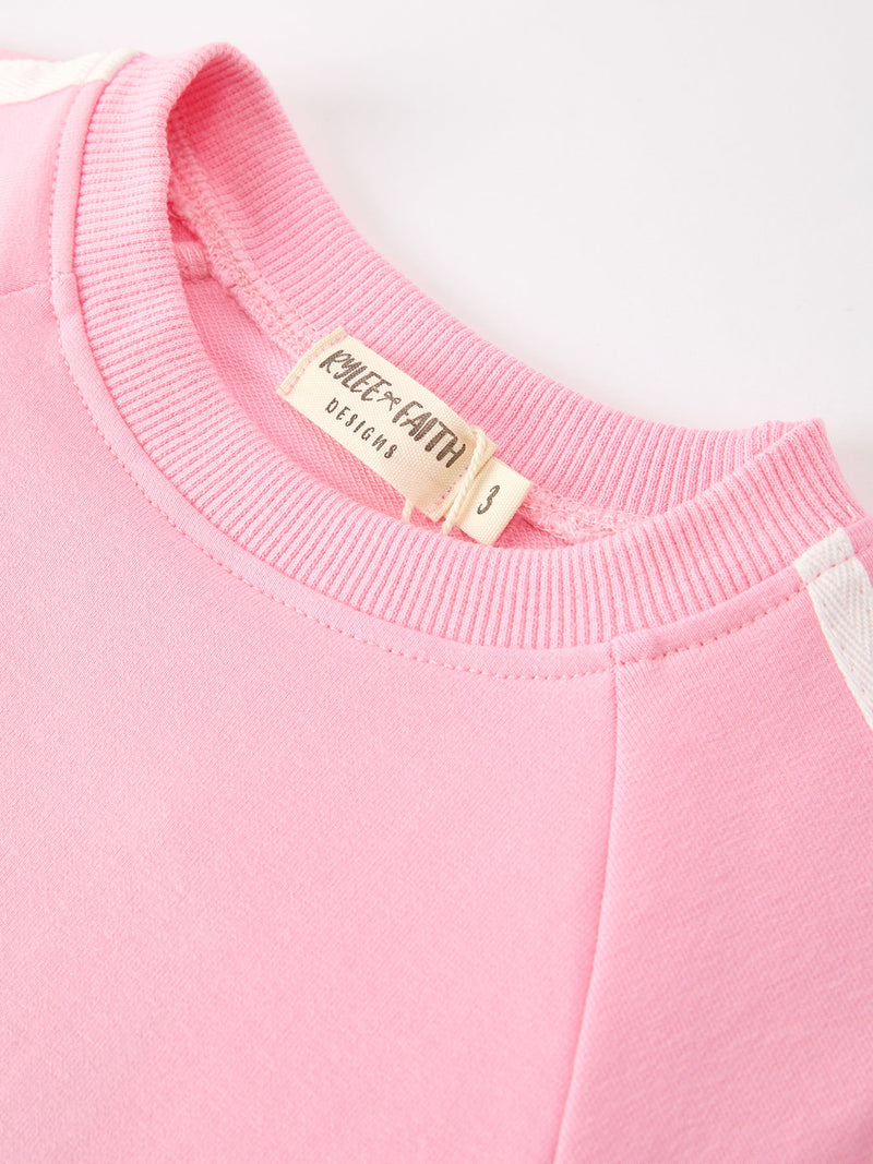 Girls Pink Bow Trim Sweatshirt and Pants Set - 9