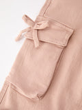 Girls Solid Cargo Leggings Side Bow Pocket Wide Leg Pants - 9