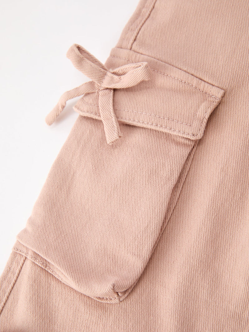 Girls Solid Cargo Leggings Side Bow Pocket Wide Leg Pants - 9