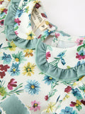 Green Floral Girls Outfit Set Ruffle Collar Bow Baby Bloomer Set - 3