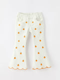 Girls Pumpkin Embroidered Wide-Leg Pants Fall Scallop Hem Casual Pants - 1