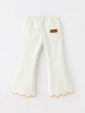 Girls Pumpkin Embroidered Wide-Leg Pants Fall Scallop Hem Casual Pants - 2