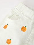 Girls Pumpkin Embroidered Wide-Leg Pants Fall Scallop Hem Casual Pants - 3