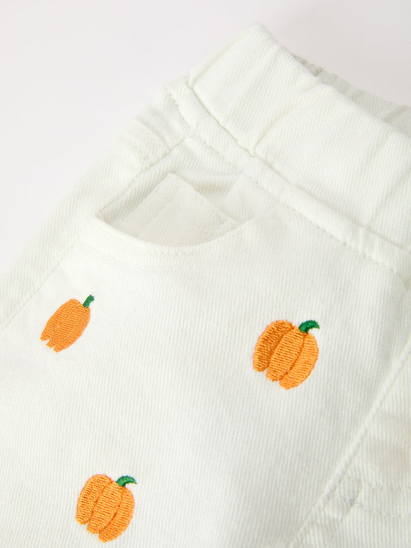 Girls Pumpkin Embroidered Wide-Leg Pants Fall Scallop Hem Casual Pants - 3