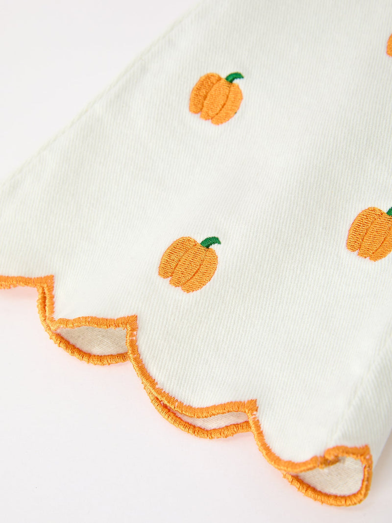 Girls Pumpkin Embroidered Wide-Leg Pants Fall Scallop Hem Casual Pants - 5