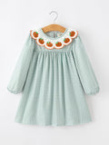 Halloween Thanksgiving Pumpkin Embroidery Girls Dress Peter Pan Collar - 1