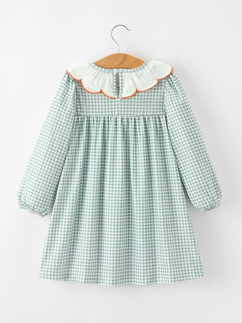 Halloween Thanksgiving Pumpkin Embroidery Girls Dress Peter Pan Collar - 2