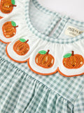 Halloween Thanksgiving Pumpkin Embroidery Girls Dress Peter Pan Collar - 3