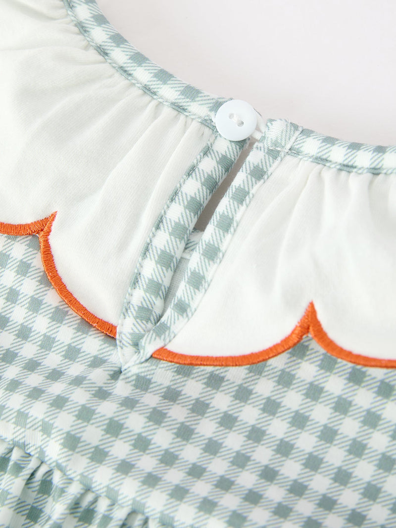 Halloween Thanksgiving Pumpkin Embroidery Girls Dress Peter Pan Collar - 4
