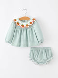 Halloween Thanksgiving Embroidered Pumpkin Girls Bloomer Set - 1