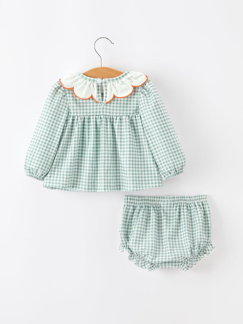Halloween Thanksgiving Embroidered Pumpkin Girls Bloomer Set - 2