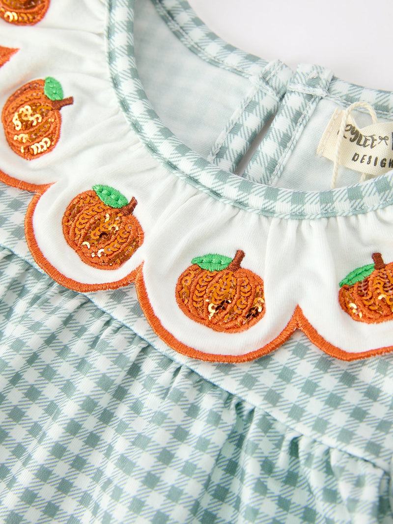 Halloween Thanksgiving Embroidered Pumpkin Girls Bloomer Set - 3