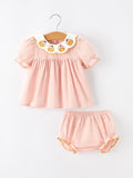 Halloween Pumpkin Embroidered Girls Bloomer Set - 1