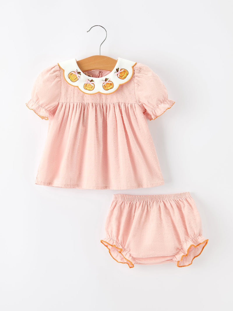 Halloween Pumpkin Embroidered Girls Bloomer Set - 1