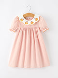 Halloween Pumpkin Applique Girls Puff Sleeve Dress - 1