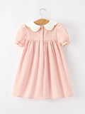 Halloween Pumpkin Applique Girls Puff Sleeve Dress - 2