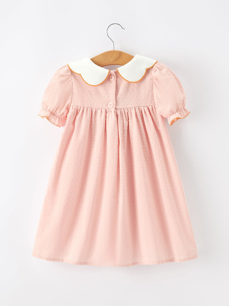 Halloween Pumpkin Applique Girls Puff Sleeve Dress - 2