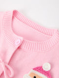 Baby Girl Christmas Pink Santa Bow Knit Cardigan Sweater - 3