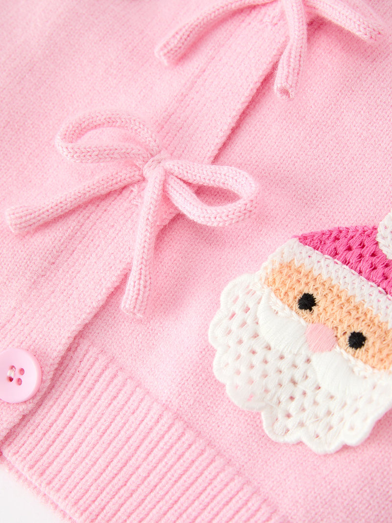 Baby Girl Christmas Pink Santa Bow Knit Cardigan Sweater - 4