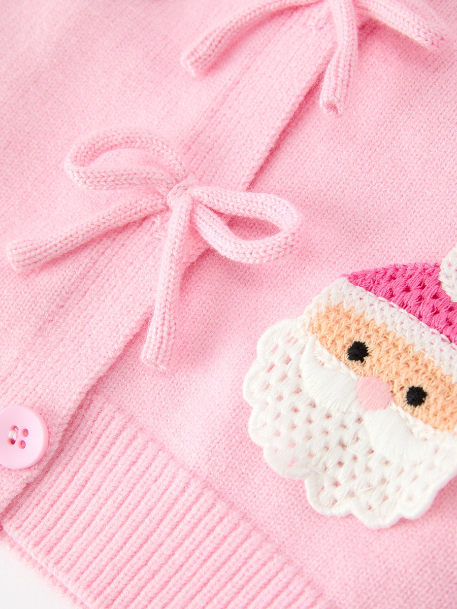 Baby Girl Christmas Pink Santa Bow Knit Cardigan Sweater