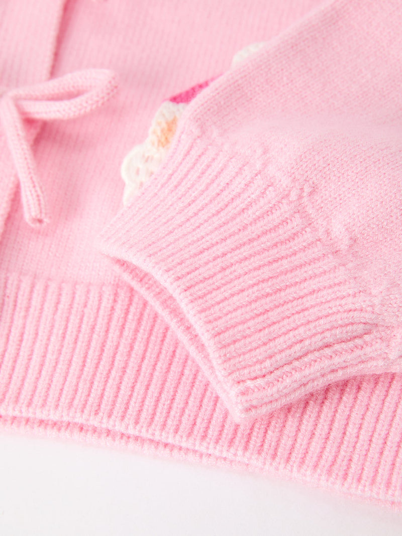 Baby Girl Christmas Pink Santa Bow Knit Cardigan Sweater - 5