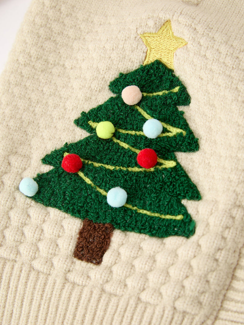 Christmas Tree Knit Cardigan Kids Holiday Sweater Button Front - 4