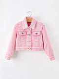 Girls Pink Denim Jacket with Lace Bow Back Detail - 2