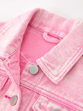 Girls Pink Denim Jacket with Lace Bow Back Detail - 4