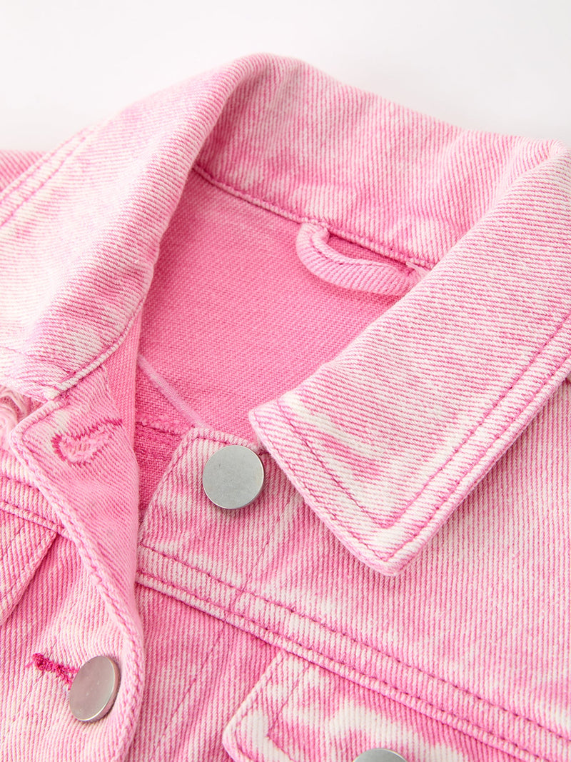 Girls Pink Denim Jacket with Lace Bow Back Detail - 4