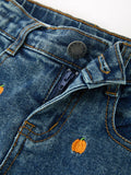 Girls Pumpkin Embroidered Flare Jeans Fall Denim Pants with Fringe Hem - 3