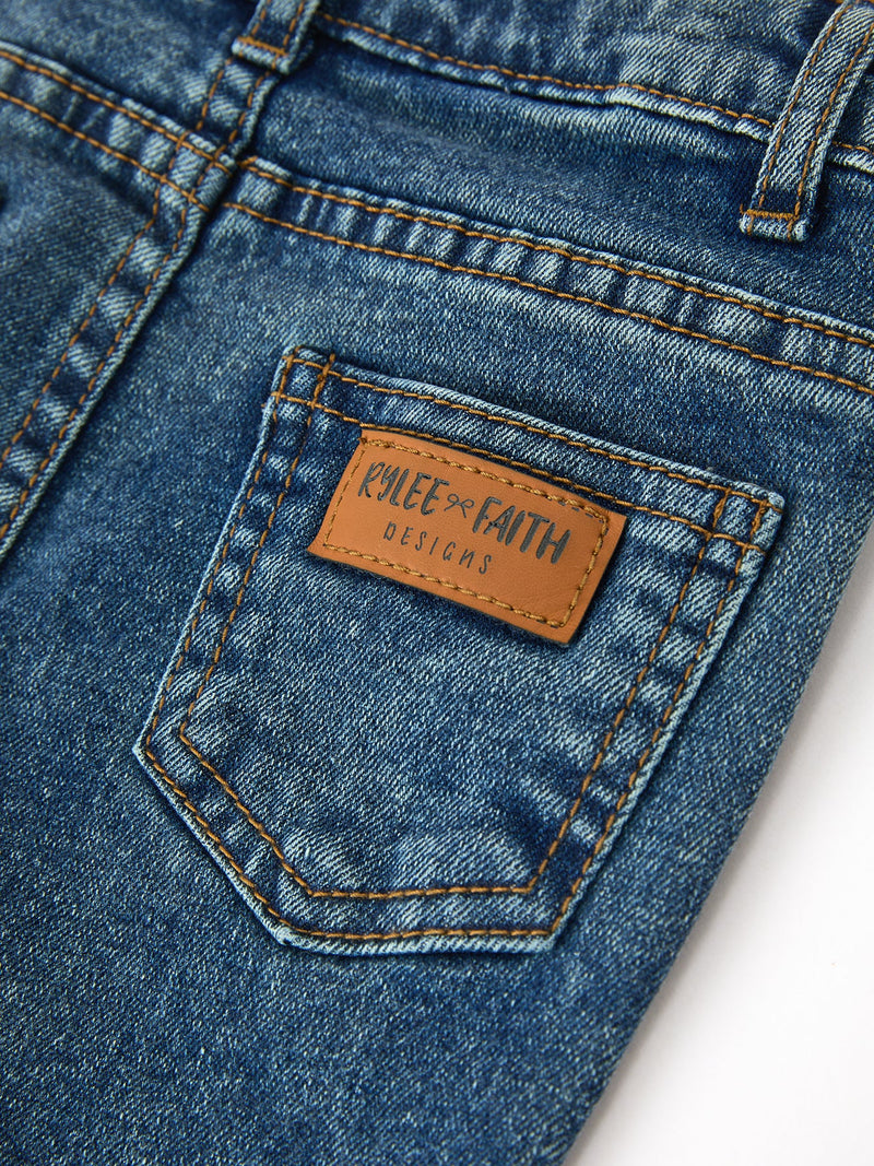 Girls Pumpkin Embroidered Flare Jeans Fall Denim Pants with Fringe Hem - 5