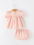 Fall Baby Girl Pink Peter Pan Collar Embroidered Bloomer Set - 2
