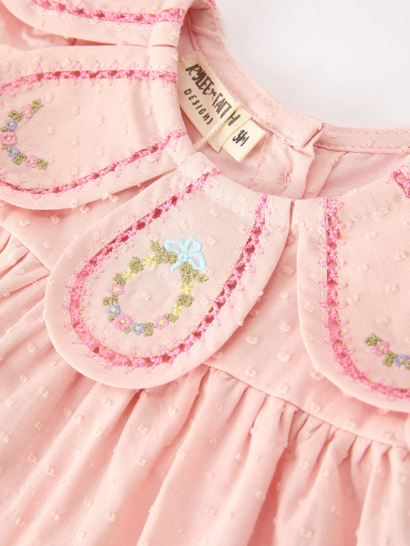 Fall Baby Girl Pink Peter Pan Collar Embroidered Bloomer Set - 3