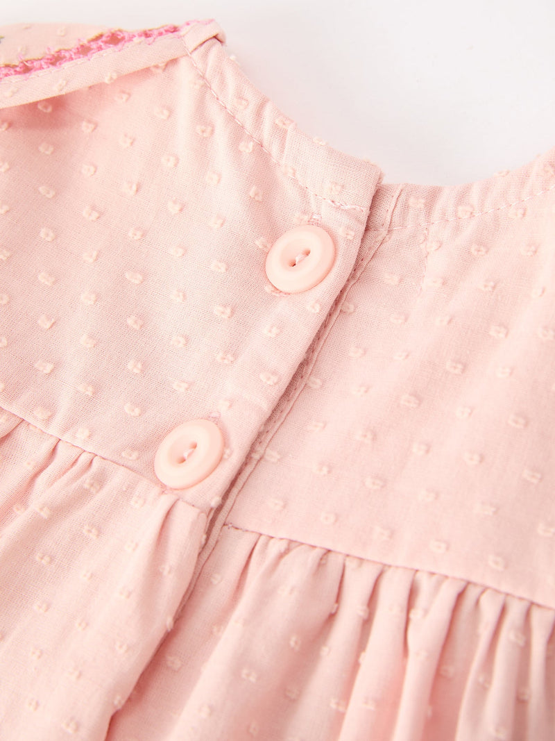 Fall Baby Girl Pink Peter Pan Collar Embroidered Bloomer Set - 4