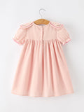 Fall Baby Girl Pink Floral Embroidered Peter Pan Collar Dress - 2