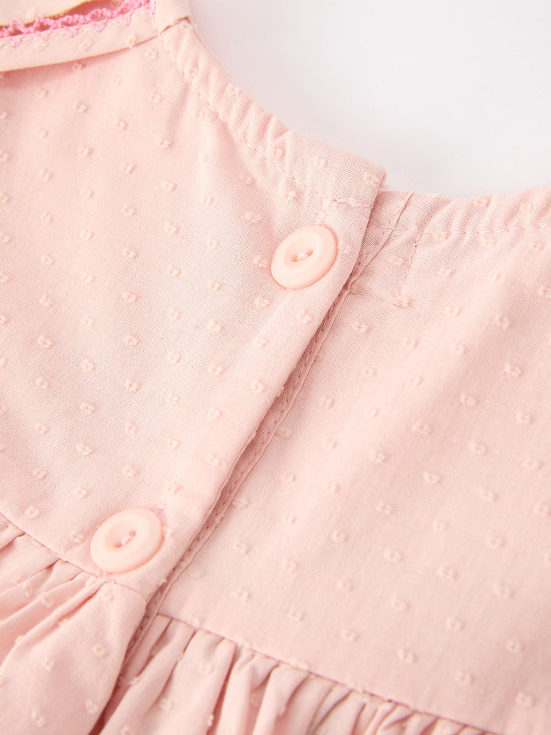 Fall Baby Girl Pink Floral Embroidered Peter Pan Collar Dress - 4